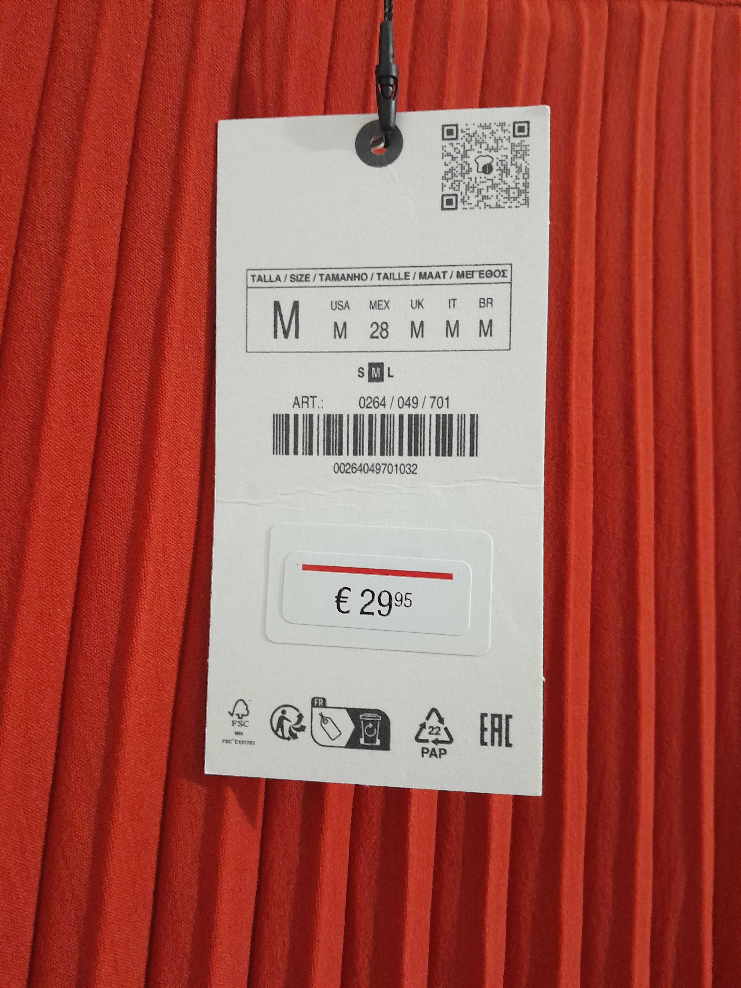 Saia midi plissada cor telha da Zara T: M Nova c/etiqueta