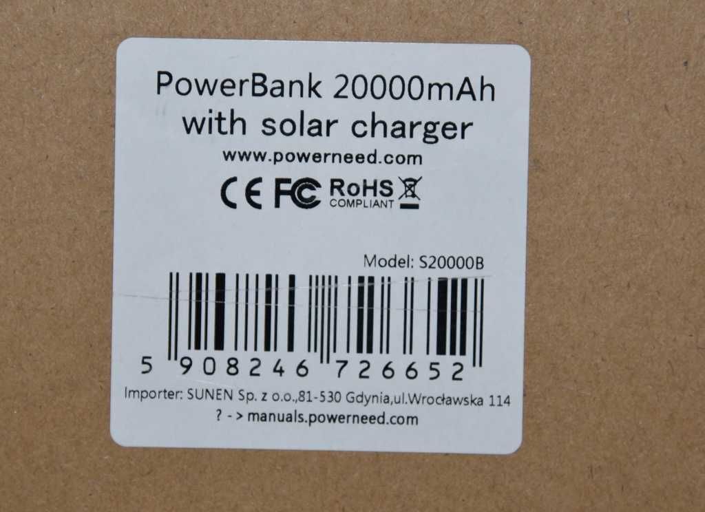 Powerbank solarny PowerNeed S20000B 20000mAh 15W