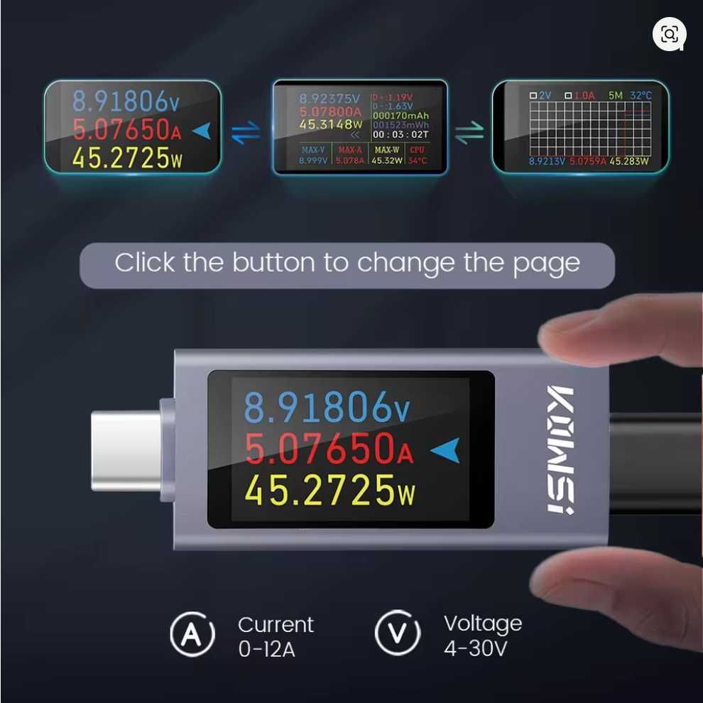 Tester Ładowania USB Woltomierz Miernik Napięcia Amperomierz kws-2303c