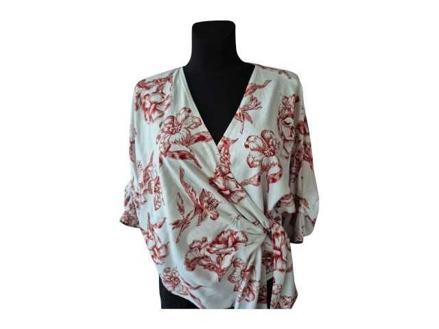 ZARA bluzka S M len wiskoza kwiaty wiązana narzutka nietoperz
