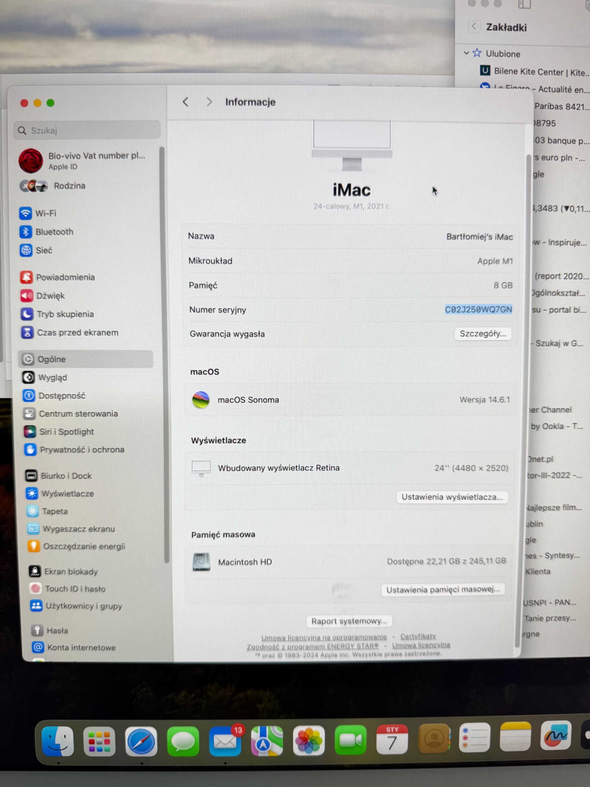 iMac 24 cal. M1 8GB 256 GB 2023