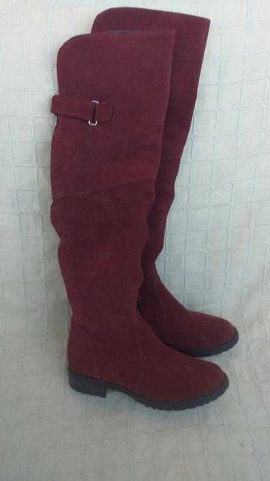 Замшеві зимові чоботи/ботфорти бордового коліру