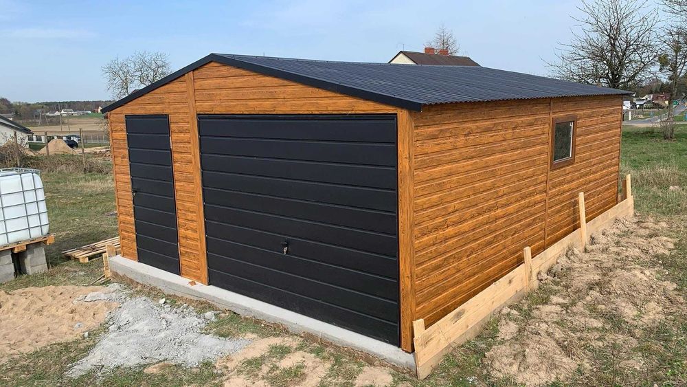 Garaże,garaż blaszany 6x5,6x6 ORZECH panel poziomy PRODUCENT