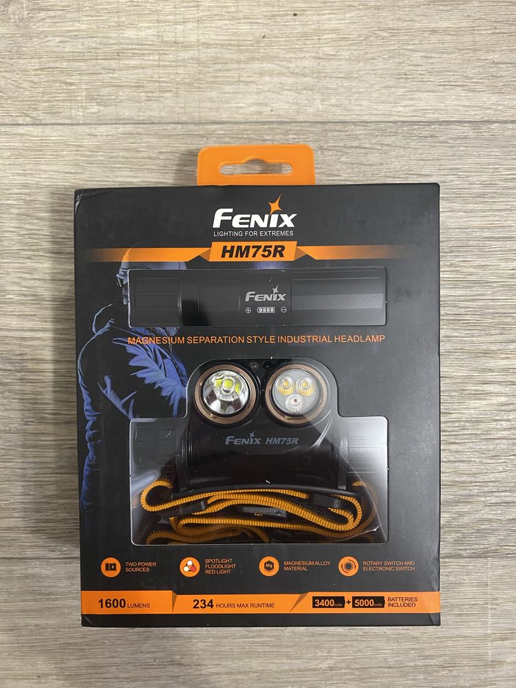 Ліхтар налобний Fenix HM75R з двома акумуляторами 3400 мАг + 5000 мАг