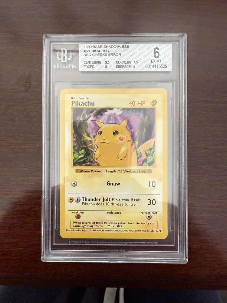 Carta pokemon graded beckett shadowless pikachu base set red cheeks