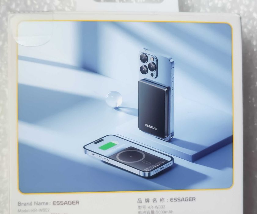 Павербанк тонкий, бездротова зарядка Essager Magnetic 20W 5000mAh