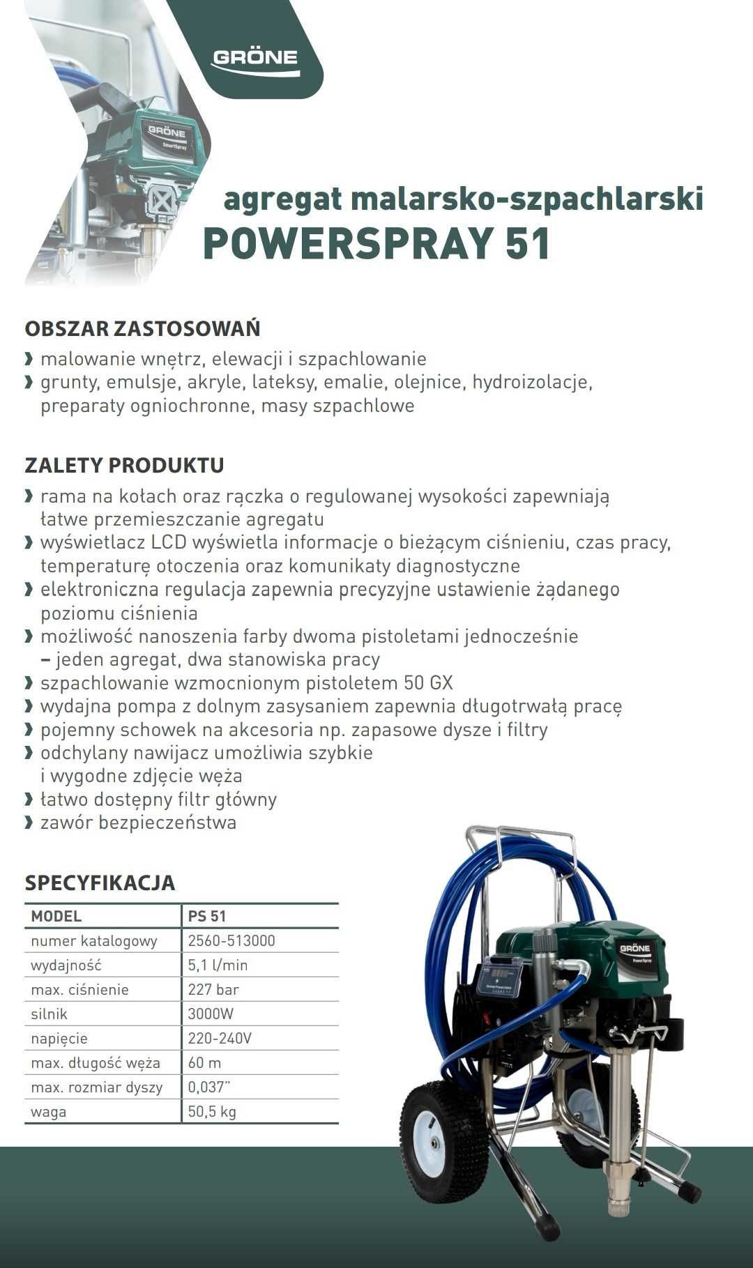 Agregat malarsko-szpachlarski do gładzi PowerSpray 51 3000 W GRONE