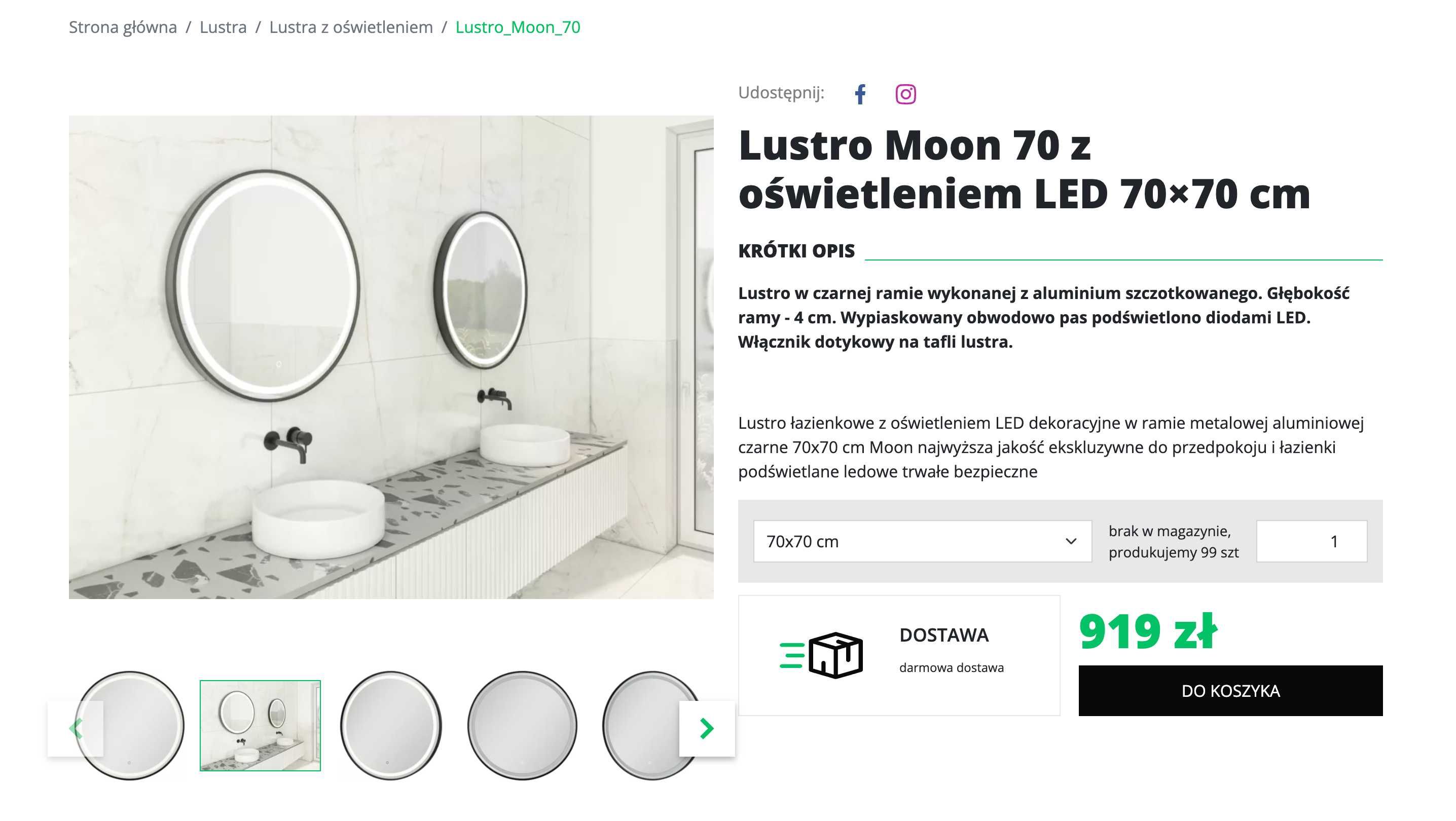 Nowe lustro łazienkowe LED podświetlane aluminiowa rama