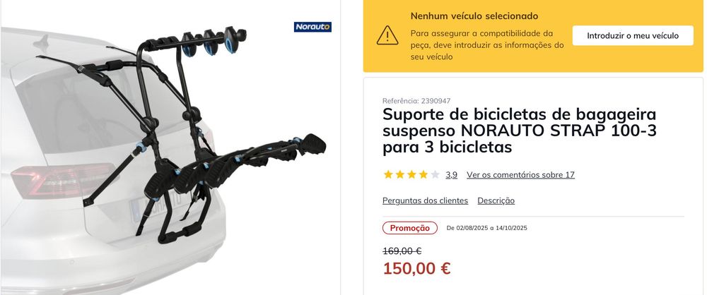 Suporte de bicicletas NORAUTO STRAP 100-3 para 3 bicicletas