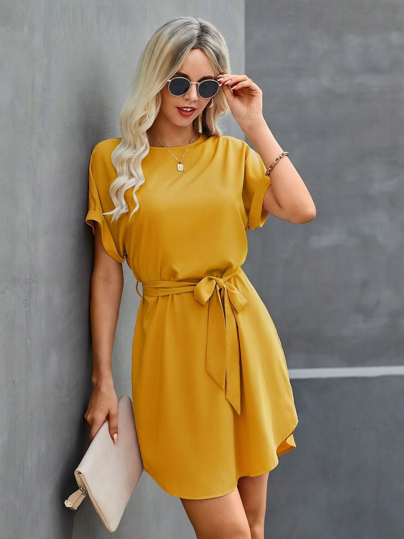 Sukienka Tunika Mini Żółta Casual Shein M