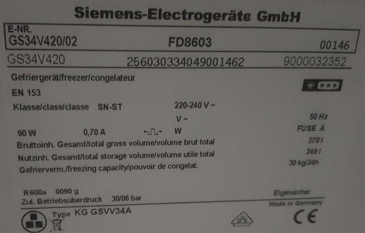 Холодильник низькотемпературний Siemens GSVV34A ( 185 см) з Європи