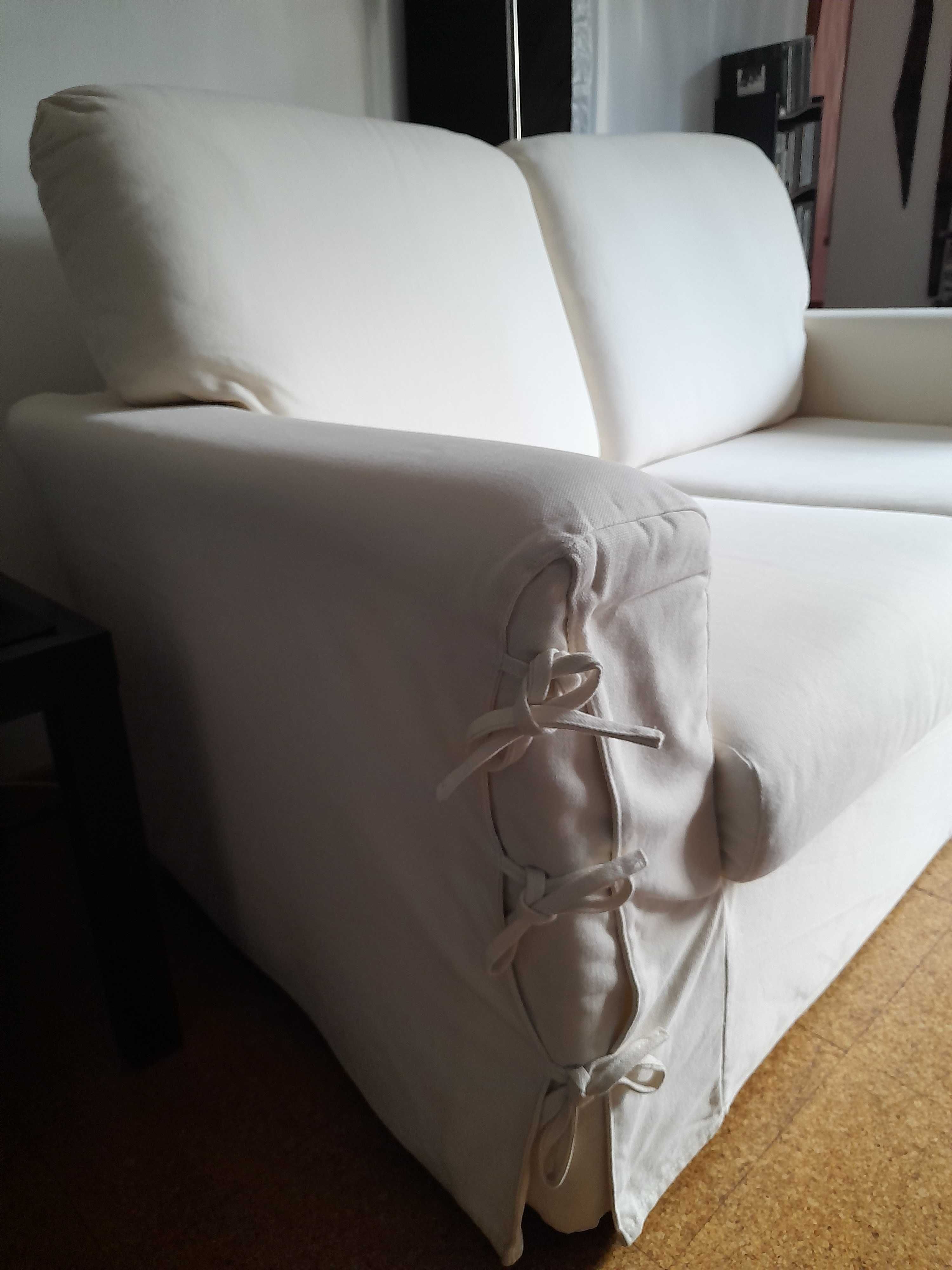 Sofá-cama, em tecido 100% Algodão, Cor Branco Pérola - Como NOVO