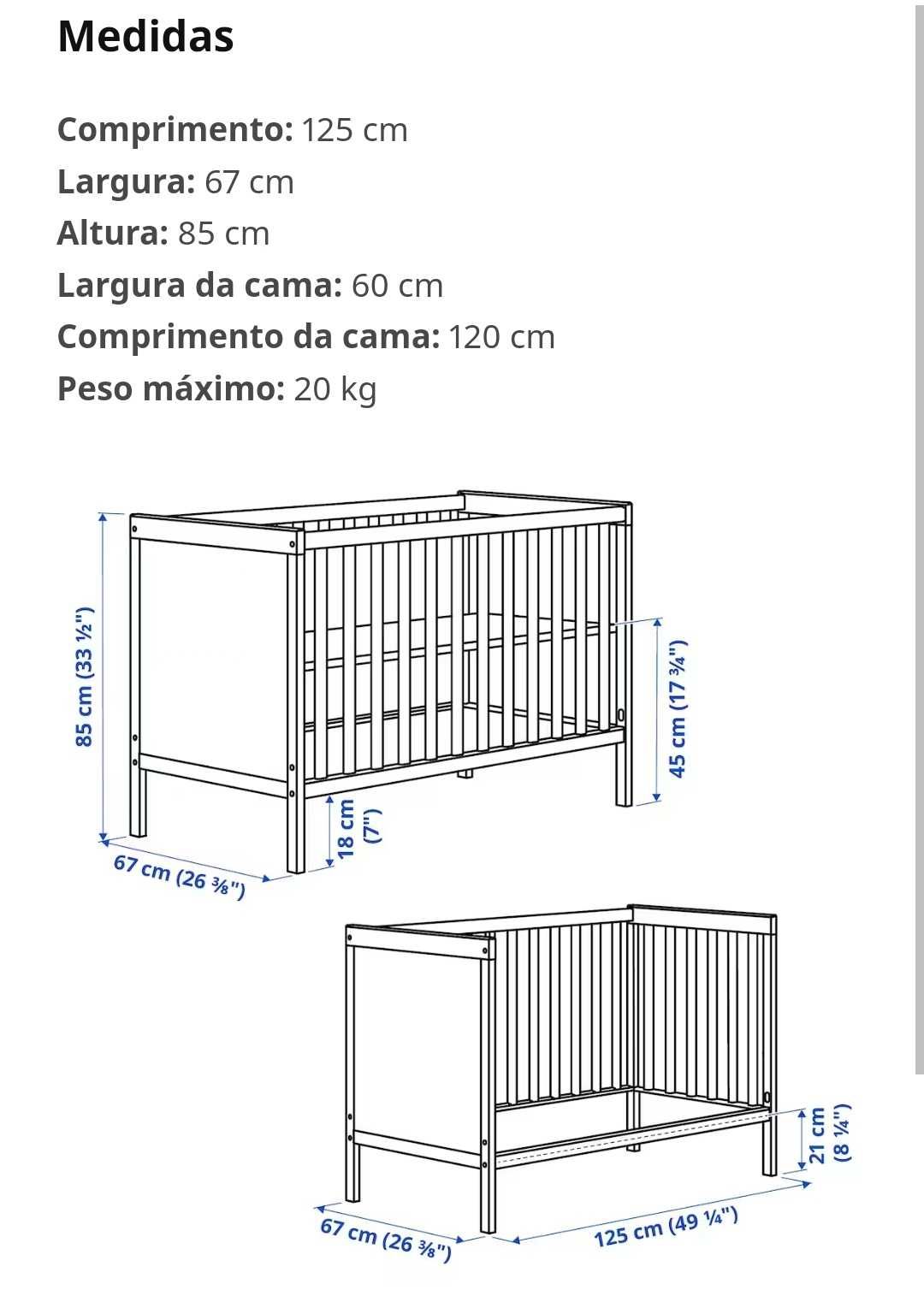 Berço de bebé ikea 2 posições