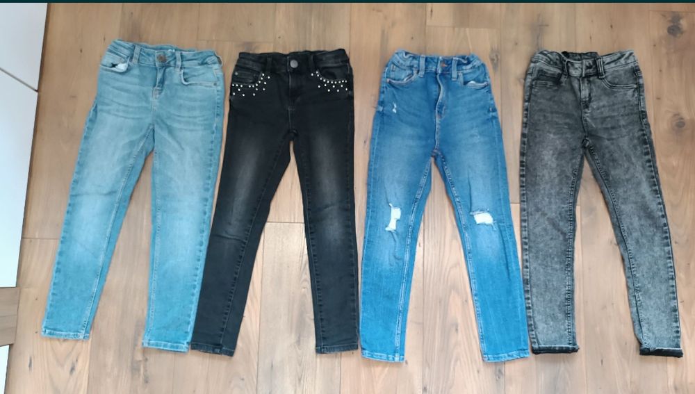 Spodnie jeansowe 128 paka zestaw dla dziewczynki ideał C&A skiny rurki