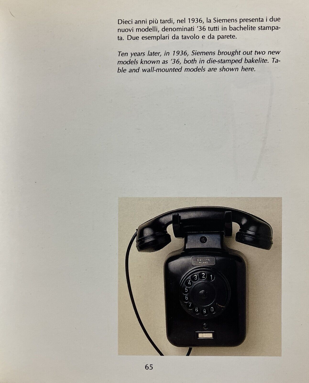 Настінний телефон SIEMENS O.L.A.P.-MILANO з бакеліту.
 Вінтаж 40-х.