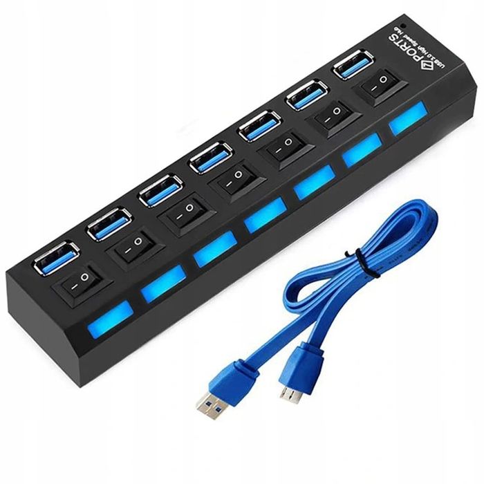 Rozdzielacz USB 3.0 7 portów Hub zasilacz aktywny do laptopa komputera