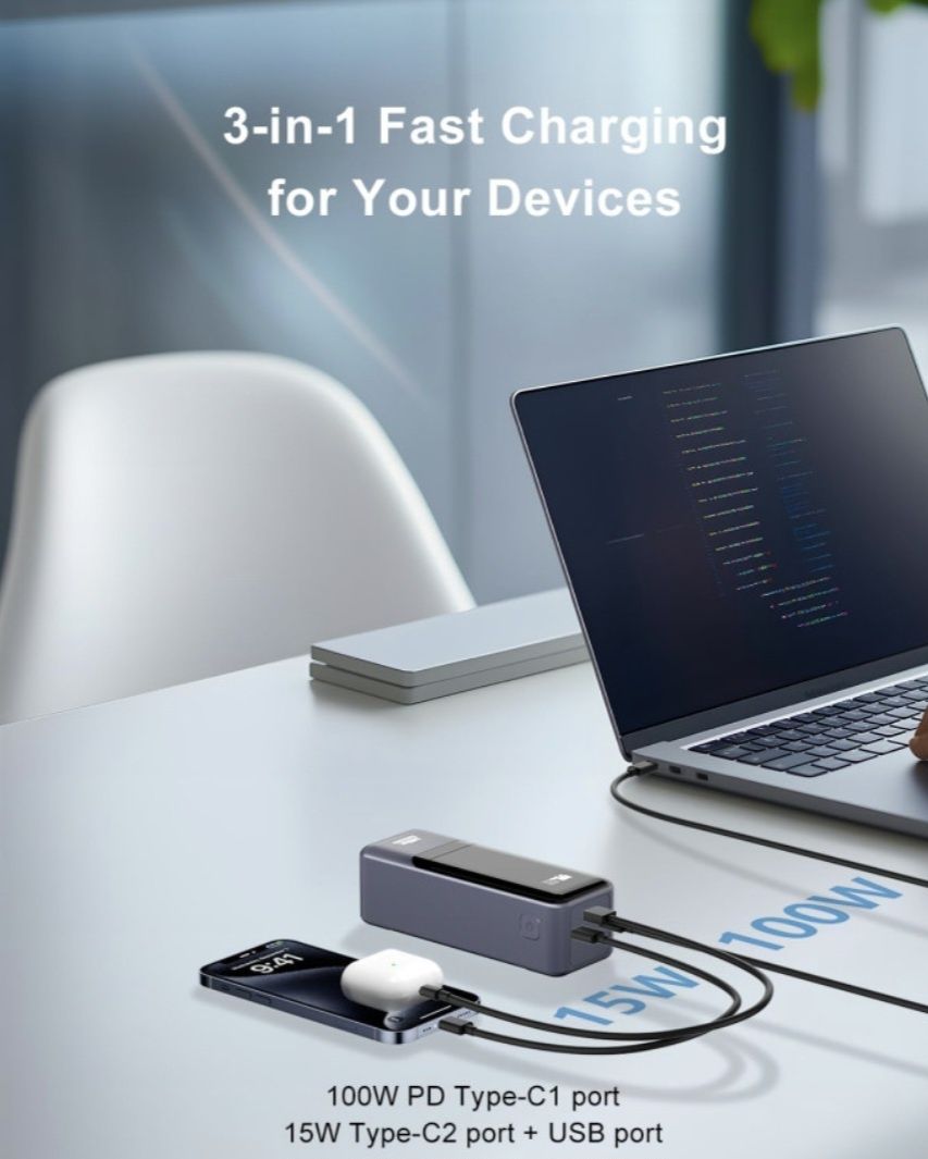 Power Bank для ноутбуків 27000мАч 145W+QC (Повер Банк 145Ватт)