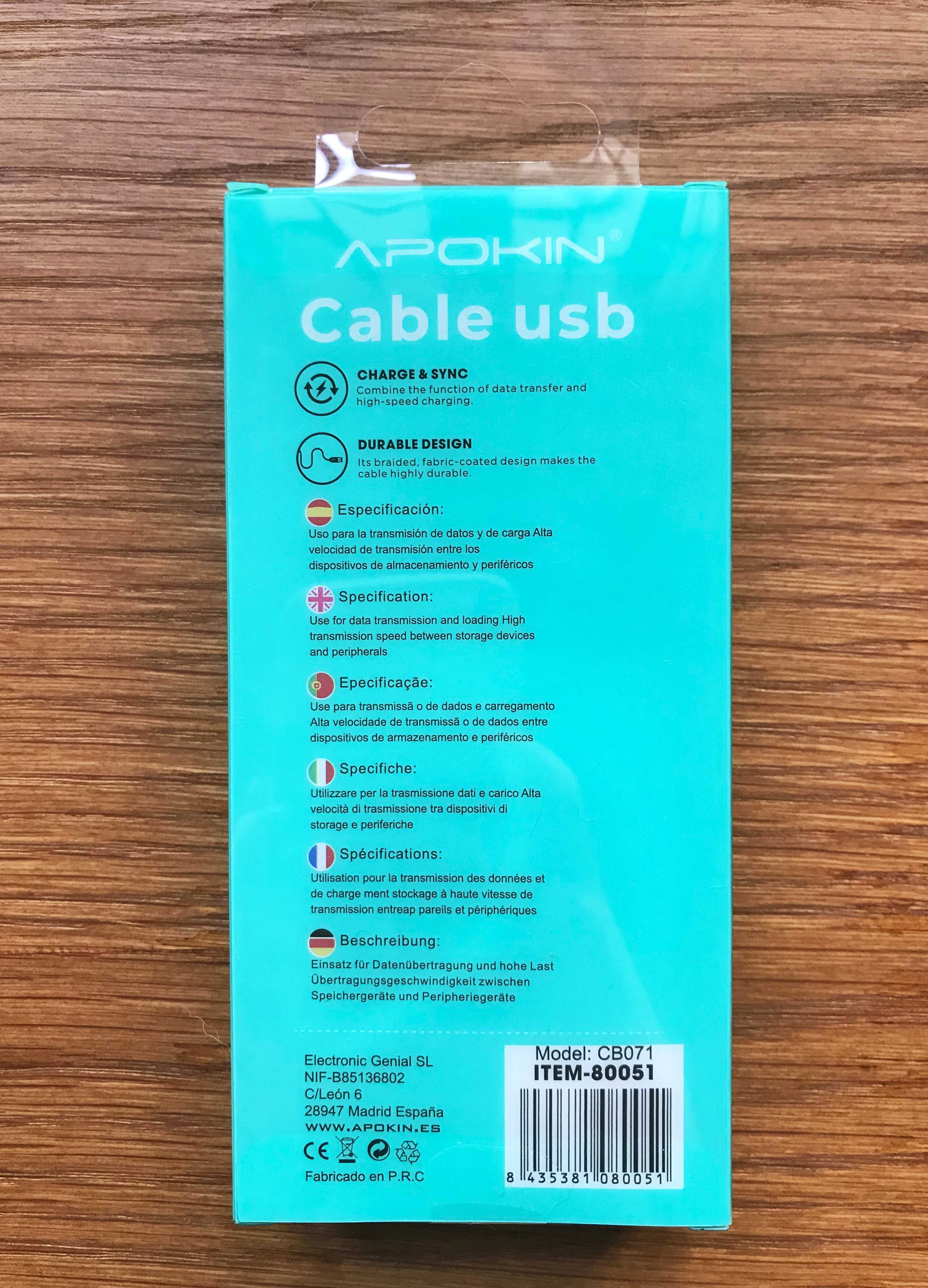 Cabo carregador Type-C (USB-C) de 2 metros