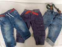 Spodnie niemowlęce jeansy chłopięce wiosenne ocieplane komplet 74