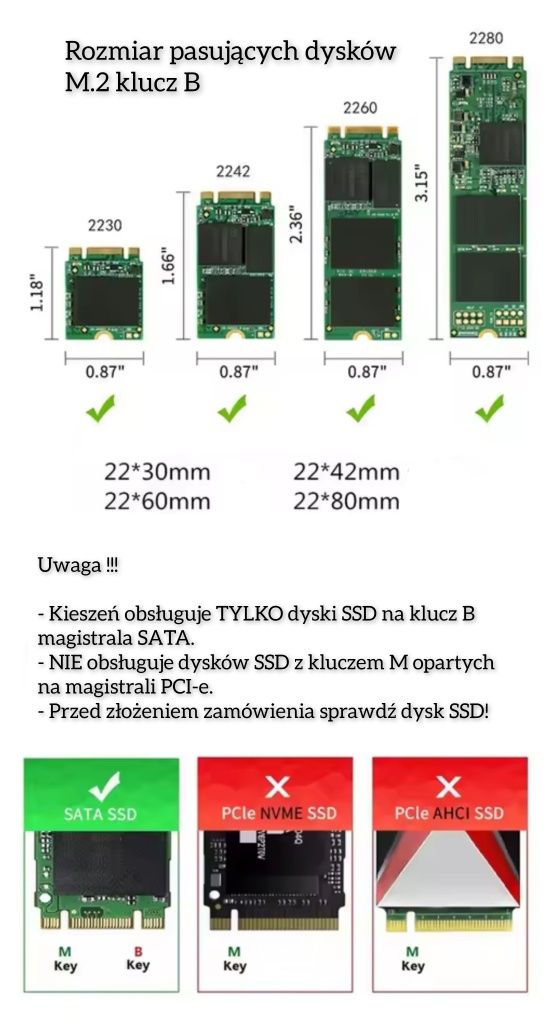 Obudowa kieszeń dysku SSD M.2 SATA - aluminiowa