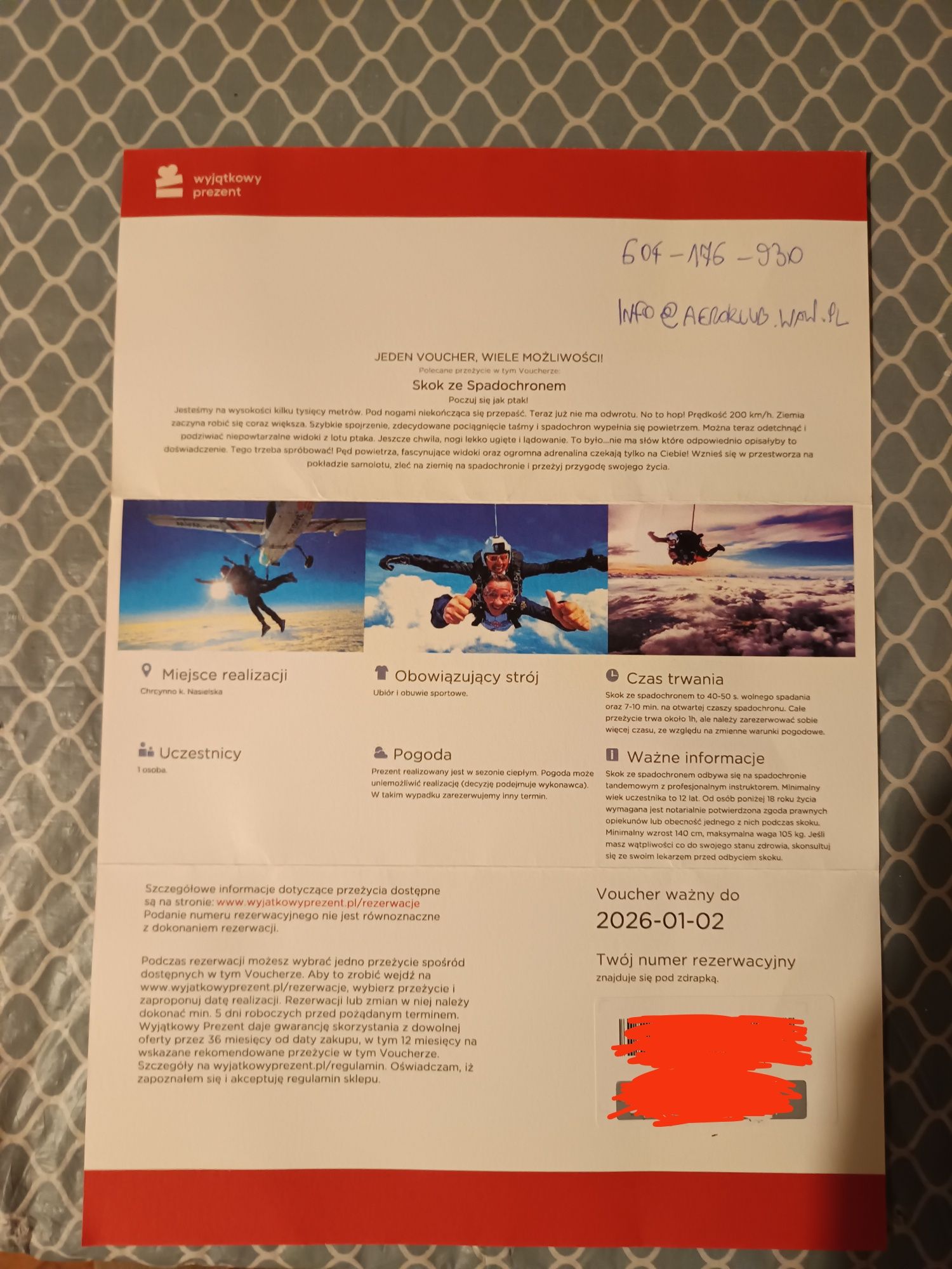 Voucher Skok spadochronowy Chrcynno