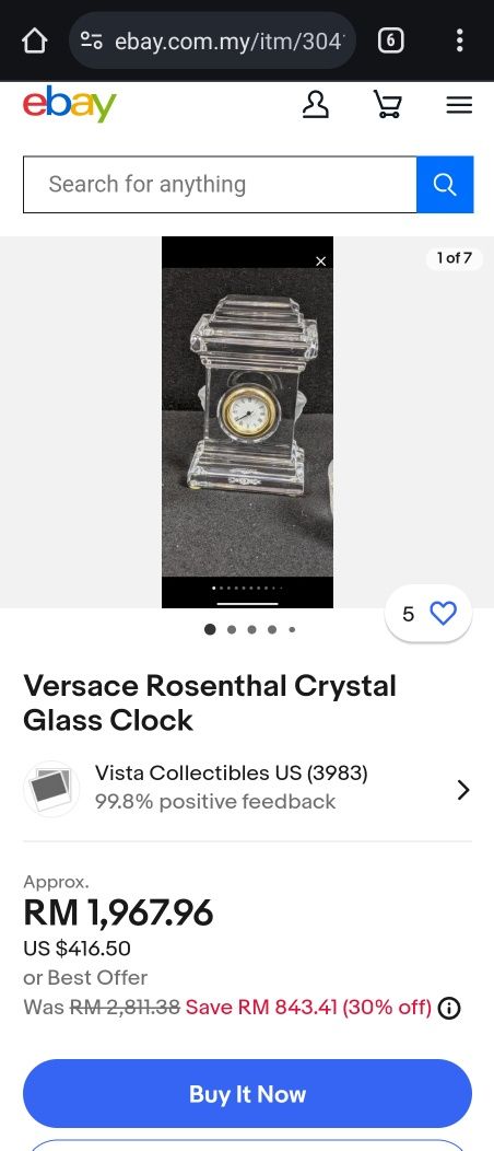 Годинник  настільний Versace Crystal Clock By Rosenthal