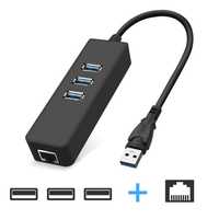 3 portowy HUB USB 3.0 ze złączem Ethernet 1Gbps na RJ45 LAN 1x3