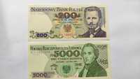 Banknoty UNC 5000zł 1988r seriaCT i 200zł 1986 seria DG.