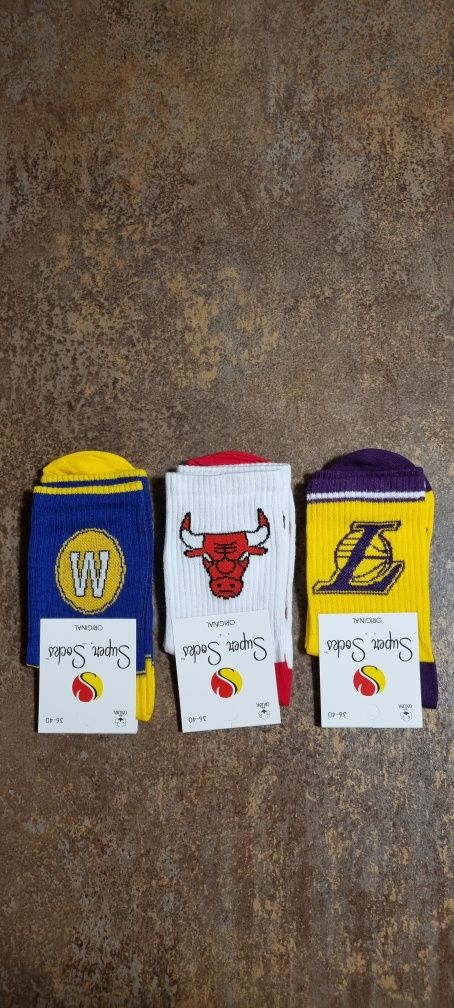 Skarpetki Chicago Bulls, Los Angeles Lakers, Golden State Warriors.