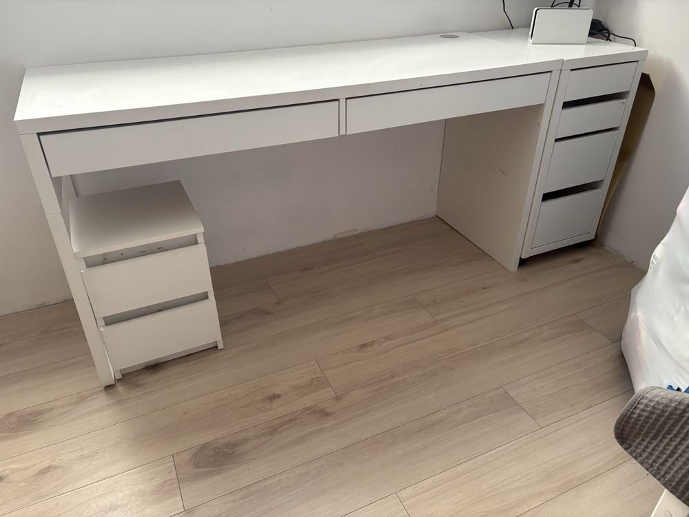 Ikea biurko szafka i szafka nocna biale micke