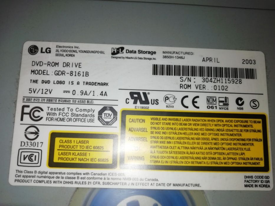 HITACHI / LG / GDR-8161B 16X DVD-ROM (Player) 5,25'' IDE
