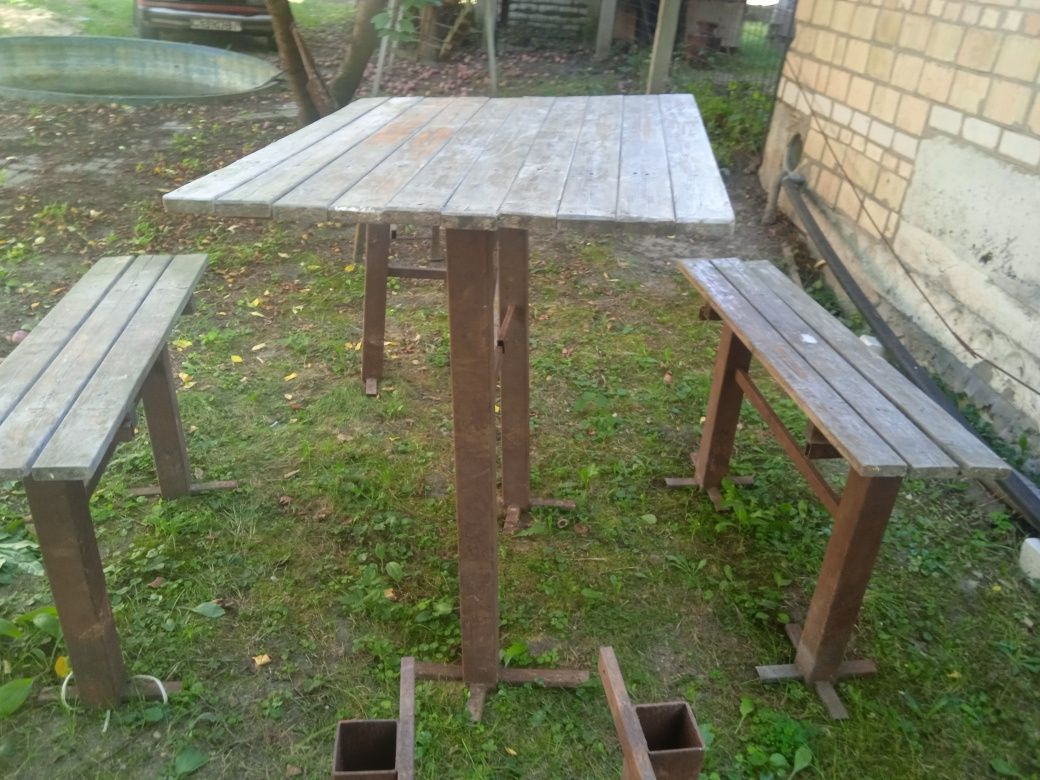Стол металический , дерево, стол садовий , стол для беседки