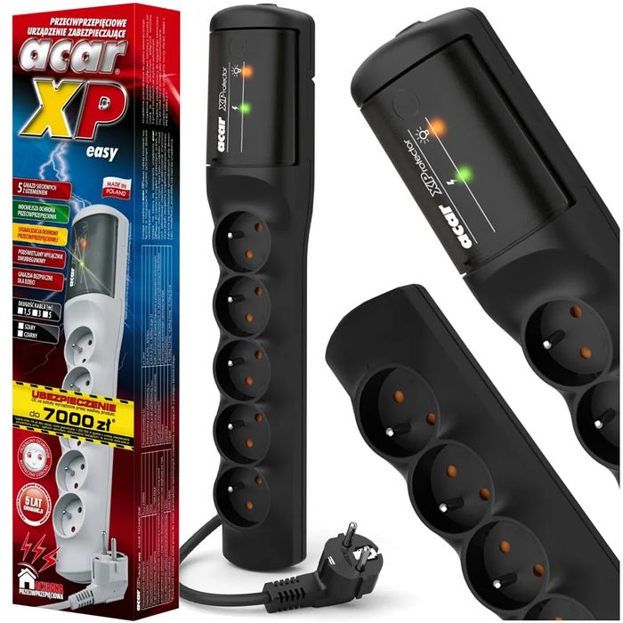 Listwa przedłużacz przeciwprzepięciowy ACAR 3m 5 gniazd 10A W2340