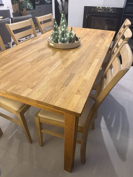 Stół bębowy z  6 dębowymi krzesłami