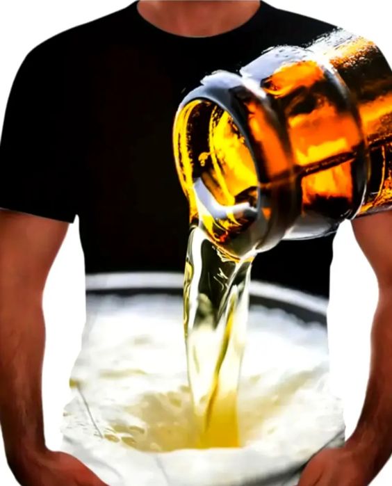 Koszulka męska uniseks druk cyfrowy dwustronny 3D dla miłośników piwa
