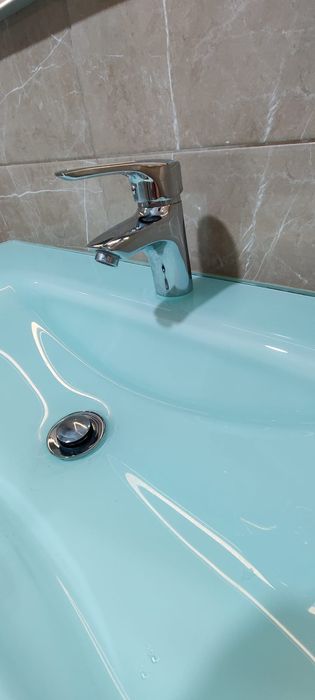 Móvel de casa de banho com lavatório em vidro + torneira + válvula