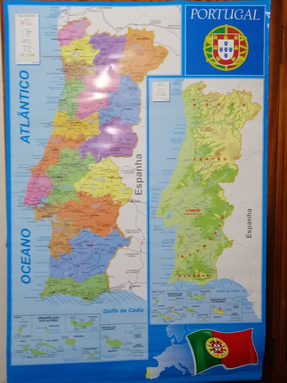 Mapa de Portugal. Escolar. Parede Grande 61*91.5 novas