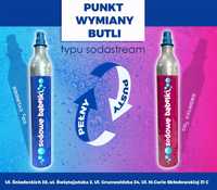 Wymiana butli,cylinder, nabój typu SodaStream niebieska i różowa