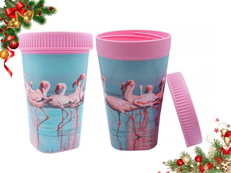 Kubek SZCZELNY BPA FREE BEZ BISFENOLU jakość 400ml. Flamingi Curver