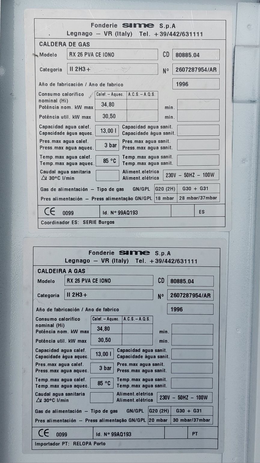 Caldeira a gás Sime RX 26, Nova