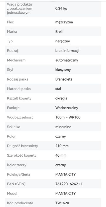 Zegarek BREIL Orologio TW1620 UOMO MANTA CITY