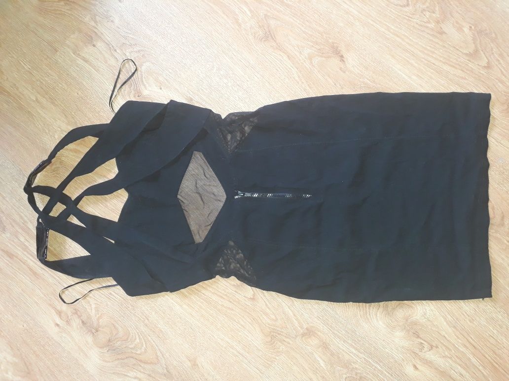 Sukienka Mini mała czarna paski siateczka sexi xS s
