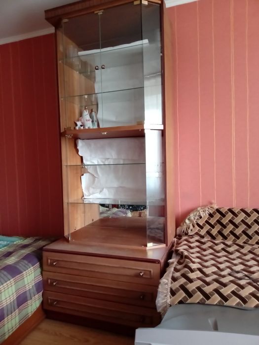 Шафа зі склом і скляними поличками.