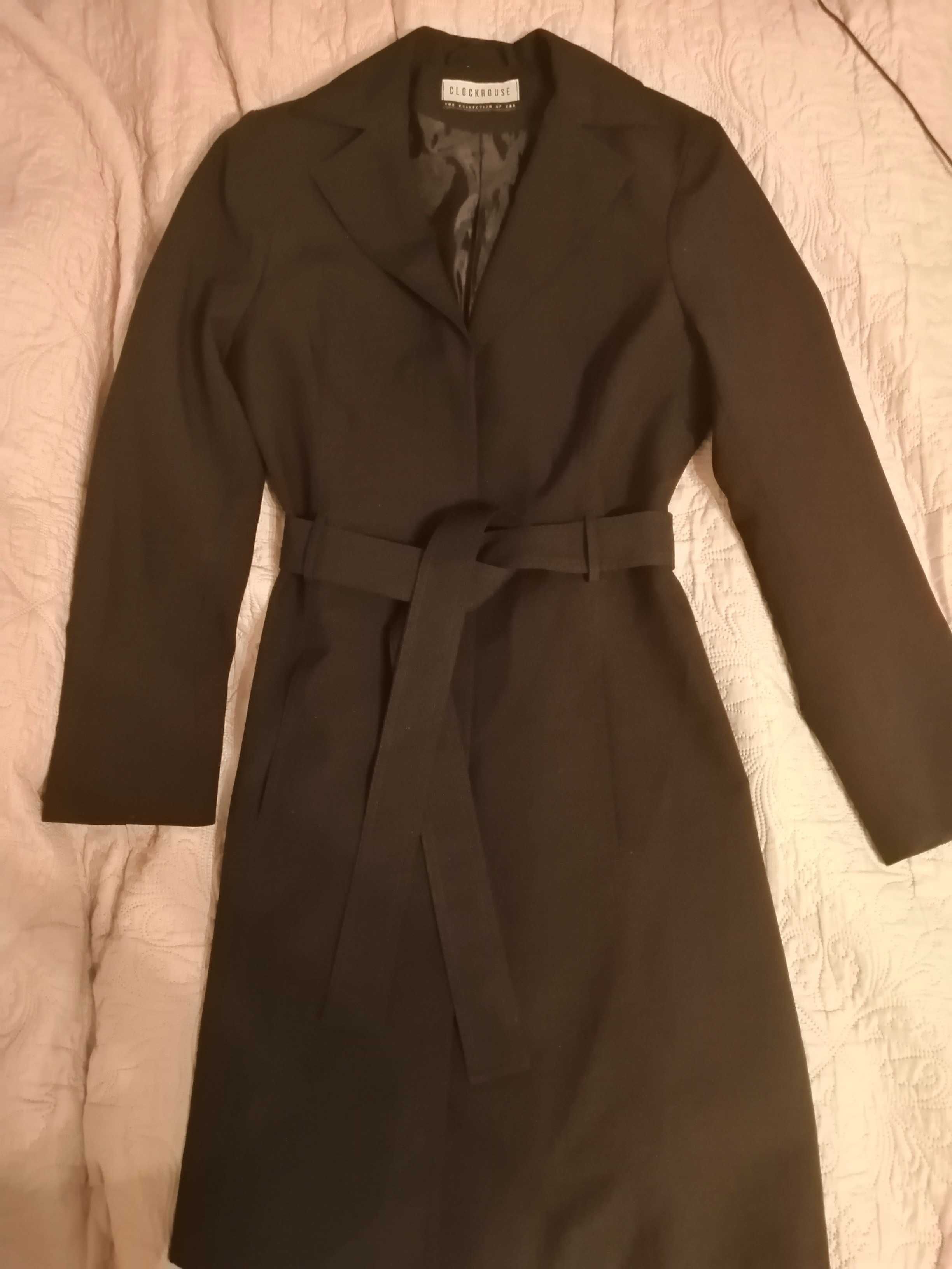 czarny cienki płaszcz damski poliester rozmiar 36
