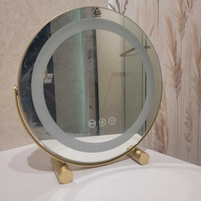 Okrągłe lusterko kosmetyczne 3 odcienie LED USB C złoto szczotkowane