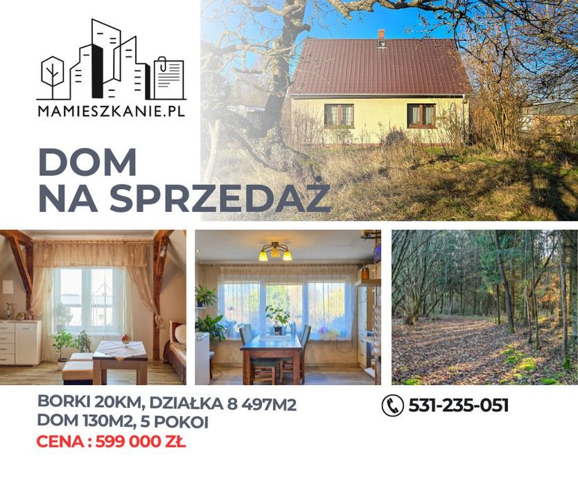 Dom w otoczeniu przyrody, Borki- działka 8497 m2