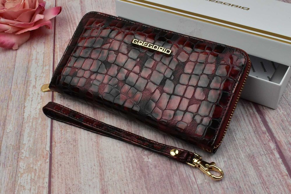 Portfel damski Gregorio skóra naturalna lakierowana duży piórnik