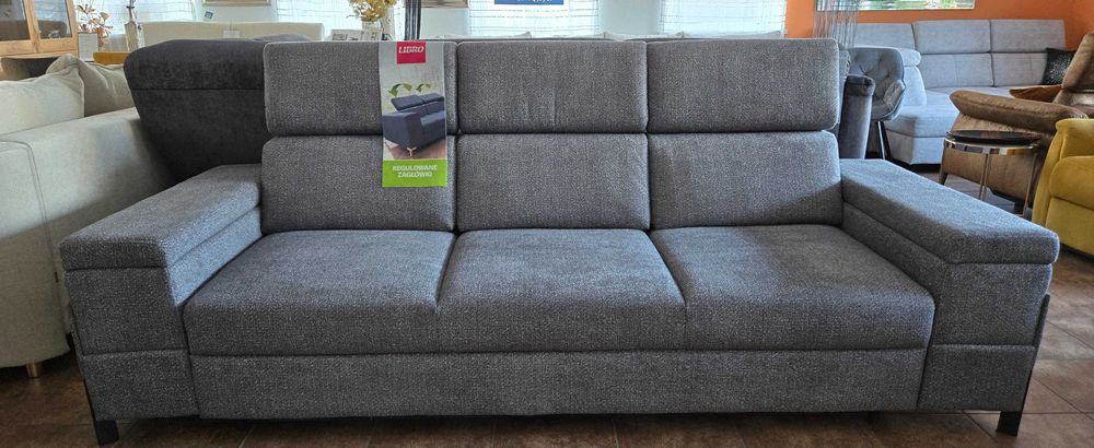 Duża sofa 251 cm z funkcją spania i zagłówkami ULISES Libro szara