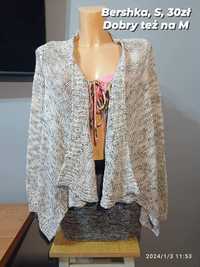 Narzutka S M L XL kardigan sweter asymetryczny Bershka ze srebrną nitk
