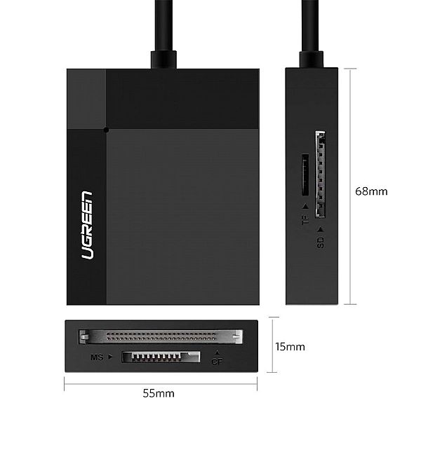 Ugreen czytnik kart pamięci USB 3.0 SD / micro SD / CF / MS czarny (CR